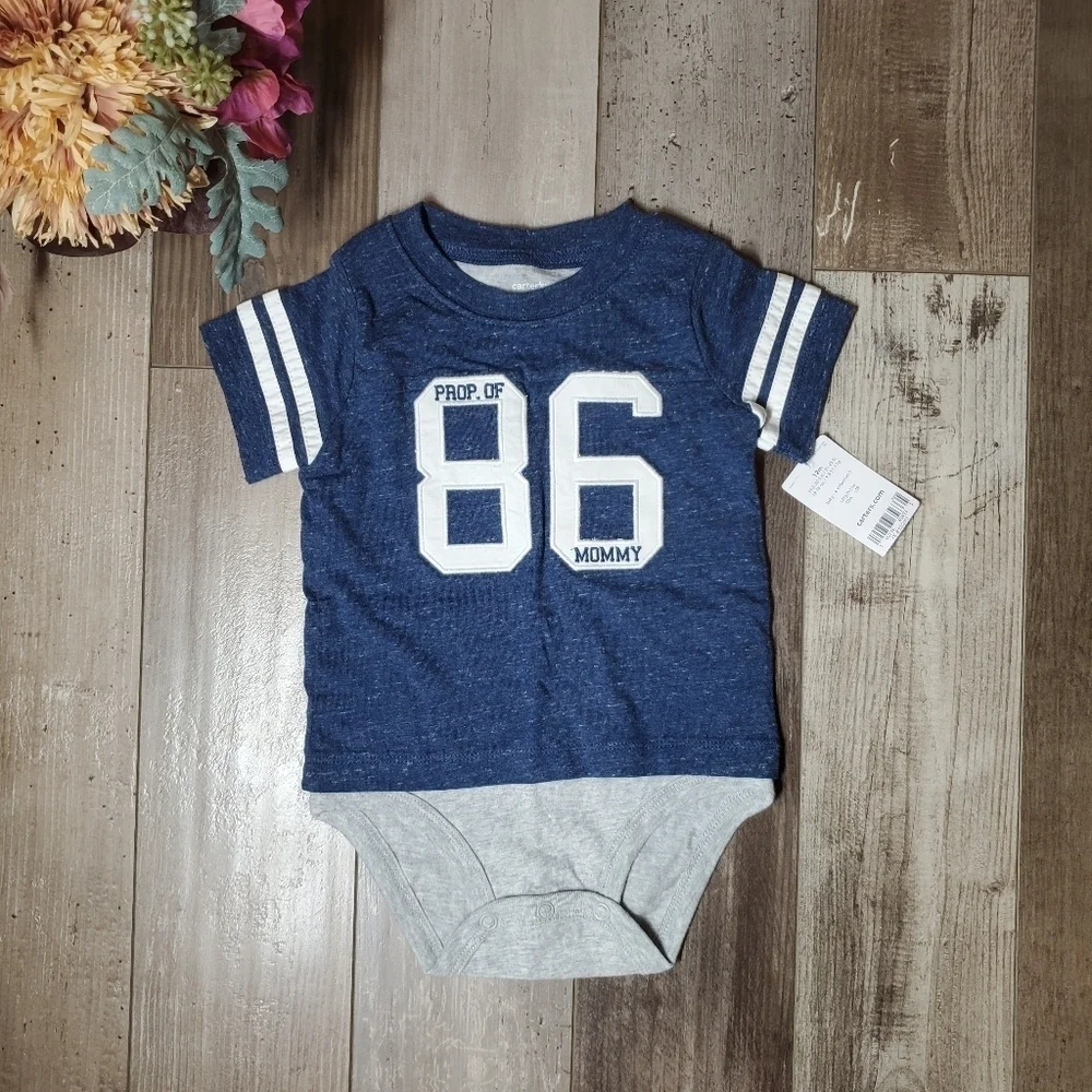 NWT Carter's Navy Blue Sports Shirt Size 12m Baby Toddler Onesie Bodysuit